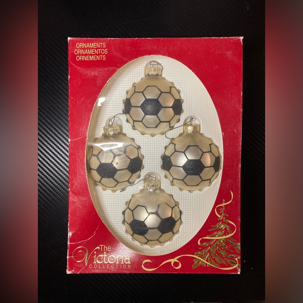 Vintage The Victoria Collection Glass Soccer Ball Ornaments